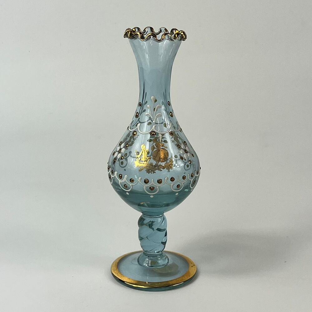 Venetian Murano Signed Bud Vase 24kt Gold 7" Hand Painted Mouthblown Fine Art